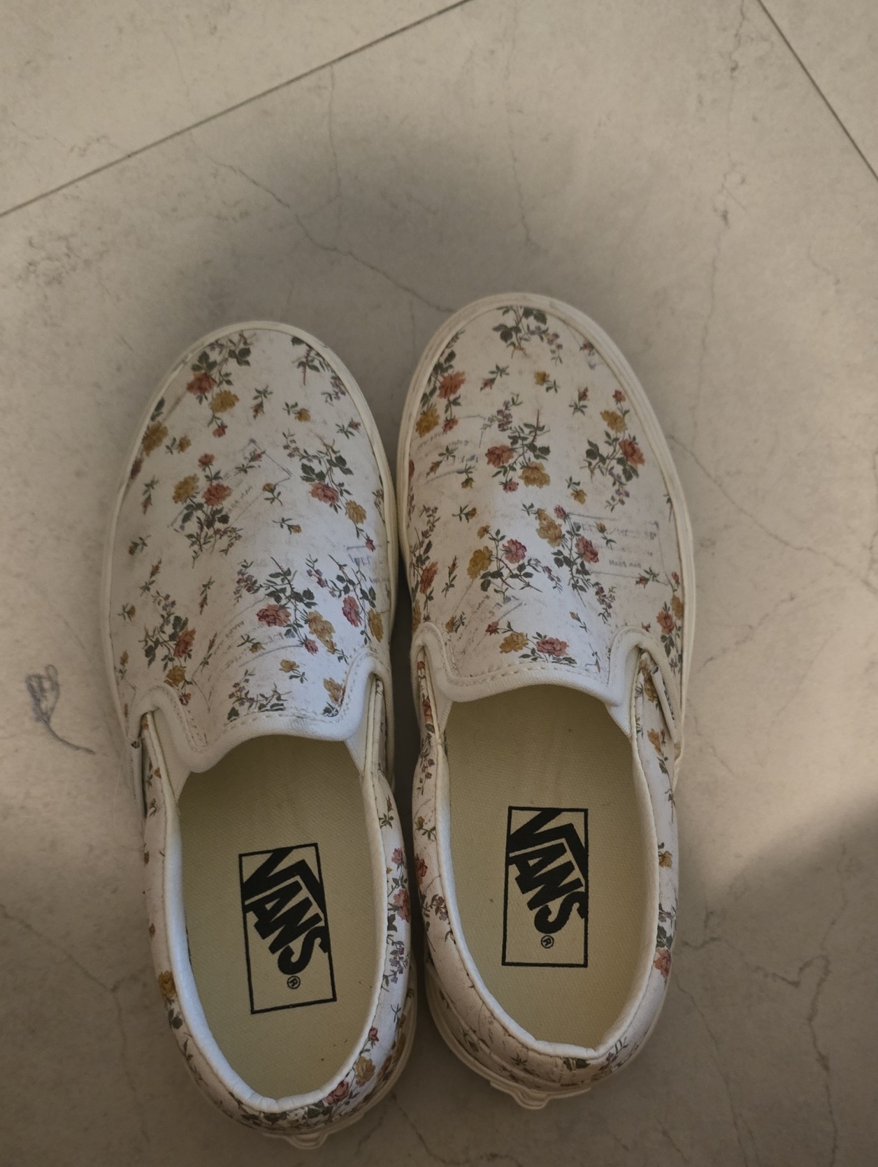 Vans White Slip-On Sneakers With Pink & Yellow Floral Print